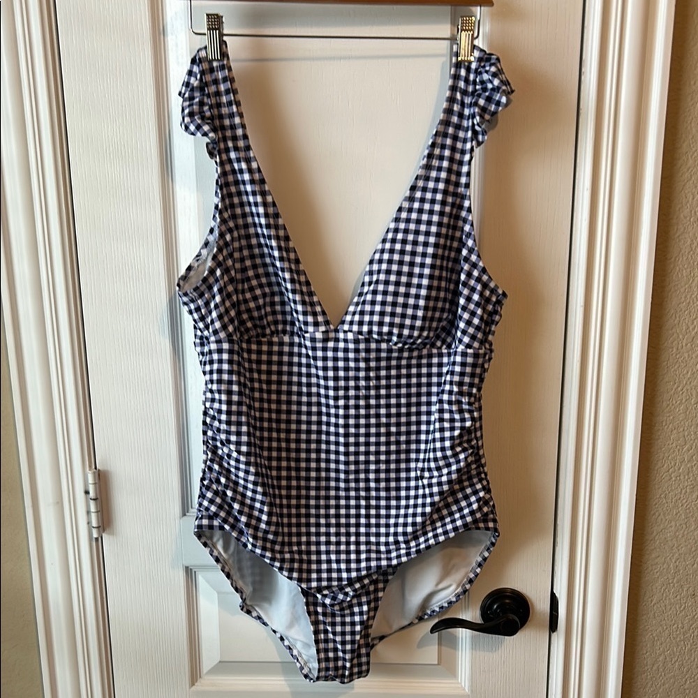 Kona sol Navy Gingham One-Piece Swimsuit resort vacation summer preppy